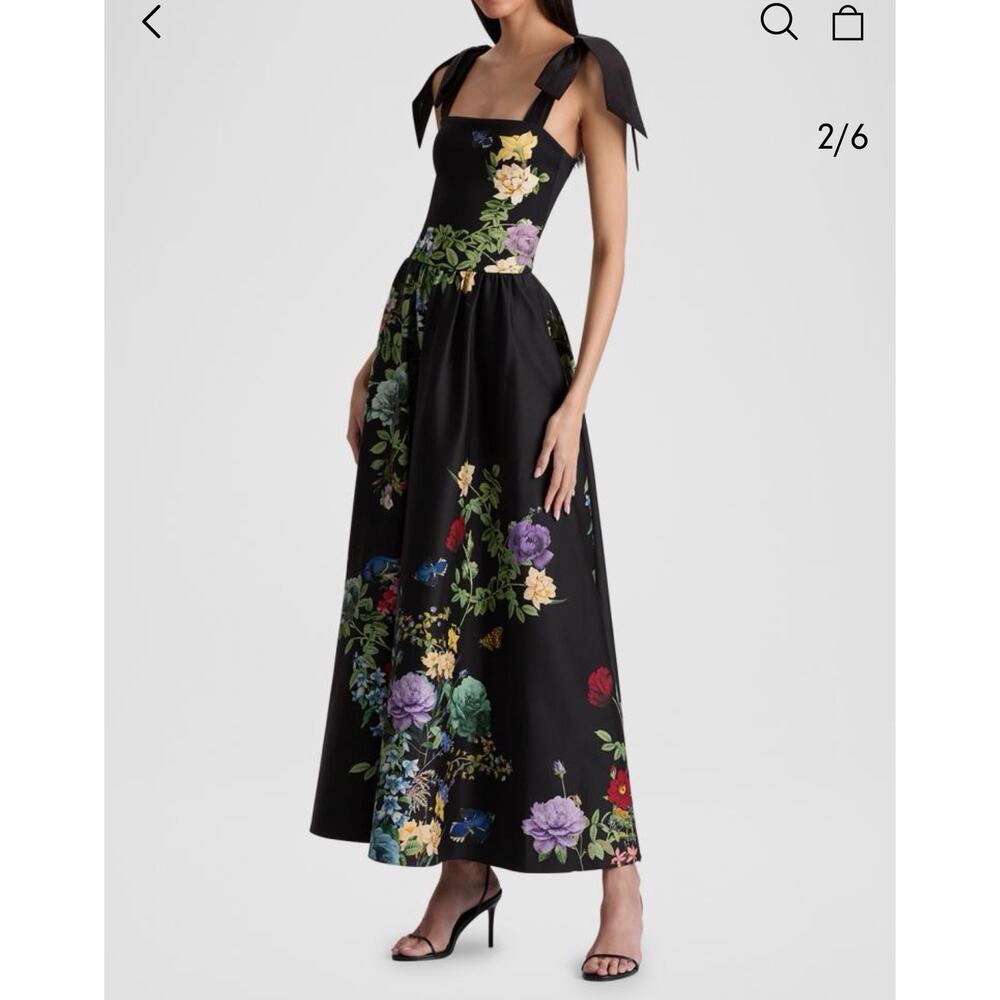 Alice + Olivia Oriana Tie Strap Drop-Waist Midi Dress Size 6 NWT - Picture 3 of 15